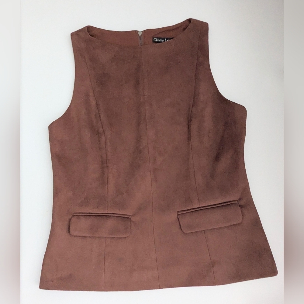 NWT Christian Lacroix Women's (Size 6) Brown Suede Zip-Back Sleeveless Top/Vest